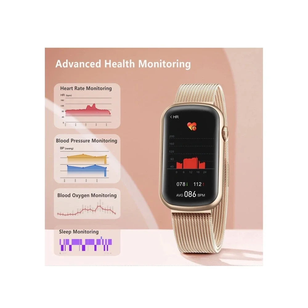 FITVII Slim Fitness Tracker with BOxygen, Blood Pressure, smart watch Rose Gold